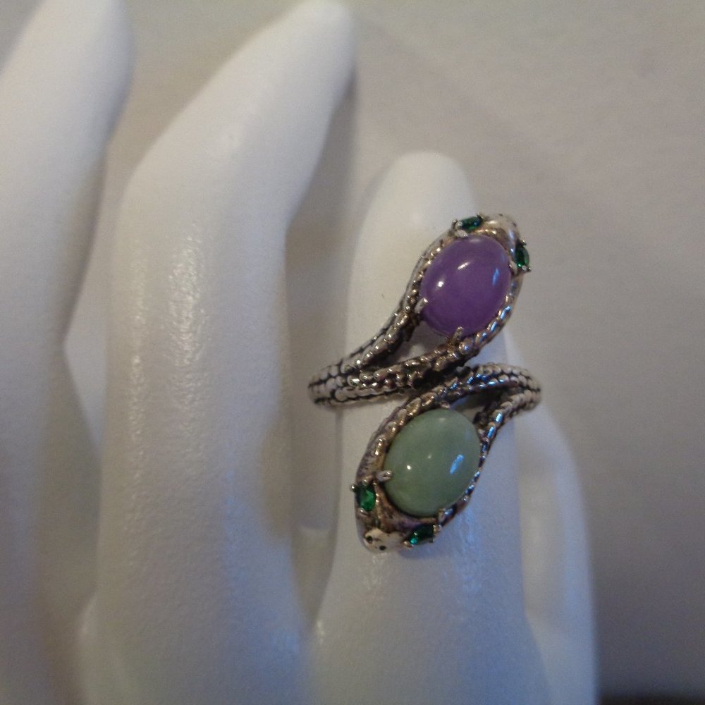 Sterling Snake Wrap Ring with Lavender and Mint Cabochons